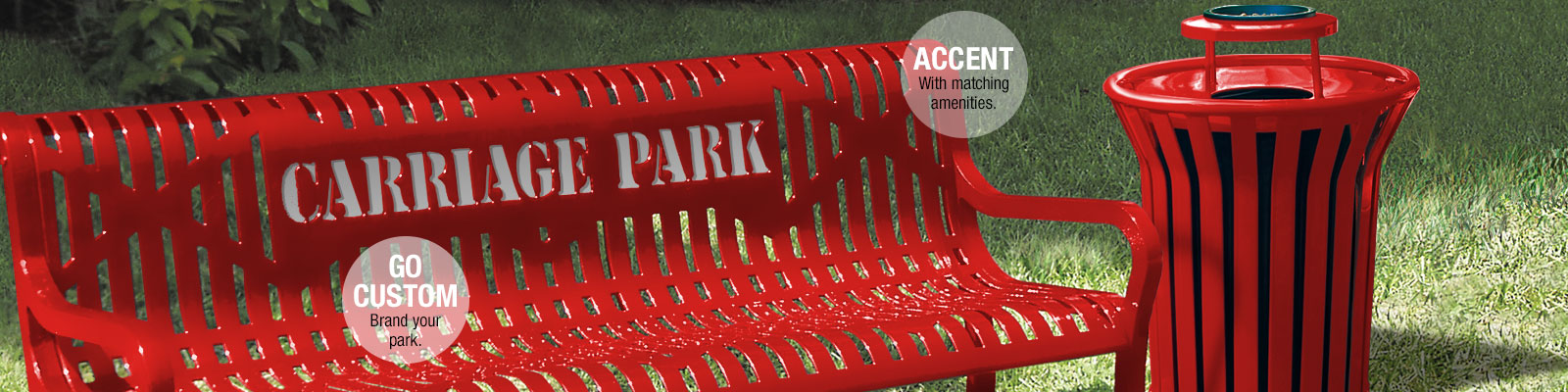 commercial logo benches and trash cans