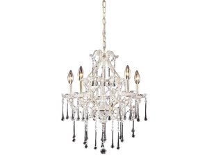 5 Light Chandelier In Antique White And Clear Crystal