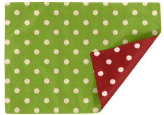 Ikat Dots Grasshopper green and Red Natural
