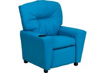 Contemporary Turquoise Vinyl Kids Recliner with Cup Holder