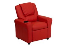 Contemporary Red Vinyl Kids Recliner with Cup Holder and Headrest