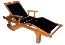 Teak Sling Sun Lounger with Arms in Black, Teak Sling Sun Lounger with Arms - Black