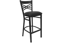 HERCULES Series Black ''X'' Back Metal Restaurant Bar Stool - Black Vinyl Seat