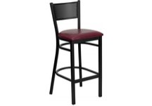 HERCULES Series Black Grid Back Metal Restaurant Bar Stool - Burgundy Vinyl Seat