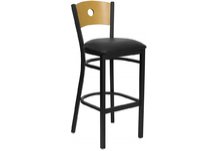 HERCULES Series Black Circle Back Metal Restaurant Bar Stool - Natural Wood Back, Black Vinyl Seat