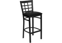 HERCULES Series Black Window Back Metal Restaurant Bar Stool - Black Vinyl Seat