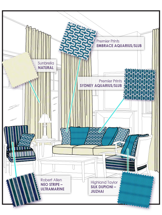 March Drawing Board Turquoise Fabric