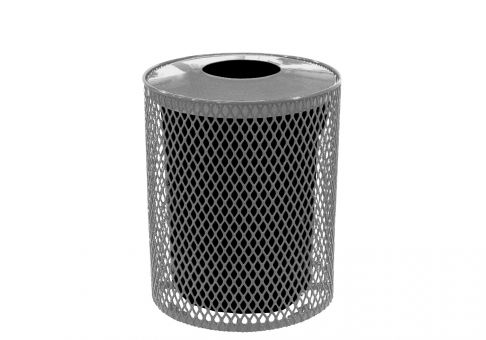 Download 32-Gallon Expanded Metal Trash Can with Liner & Convex Lid | Commercial Site Furnishings
