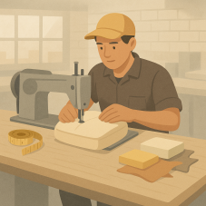 worker sewing cushion