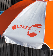 Custom branded Umbrella Source umbrella for Luke&amp;#039;s Lobster showcasing logo printing