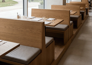 Restaurant booth seating with custom vinyl seat cushions