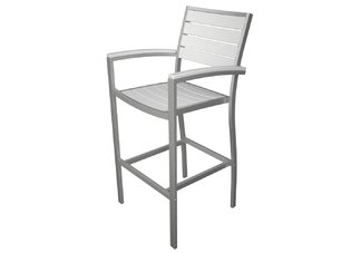 Euro Bar Height Arm Chair in Silver Aluminum Frame / White